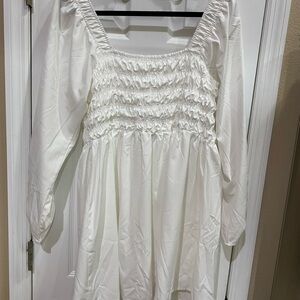 Astr White Smocked Dress
